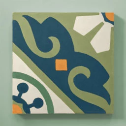Handmade green and blue cement tile